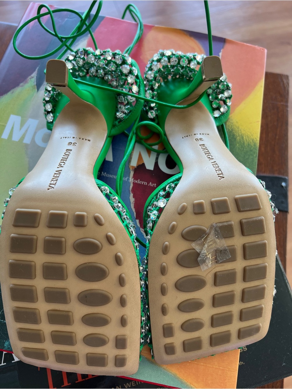 Bottega Veneta Green Crystal-Embellished Strappy Heels - Picture 8 of 10
